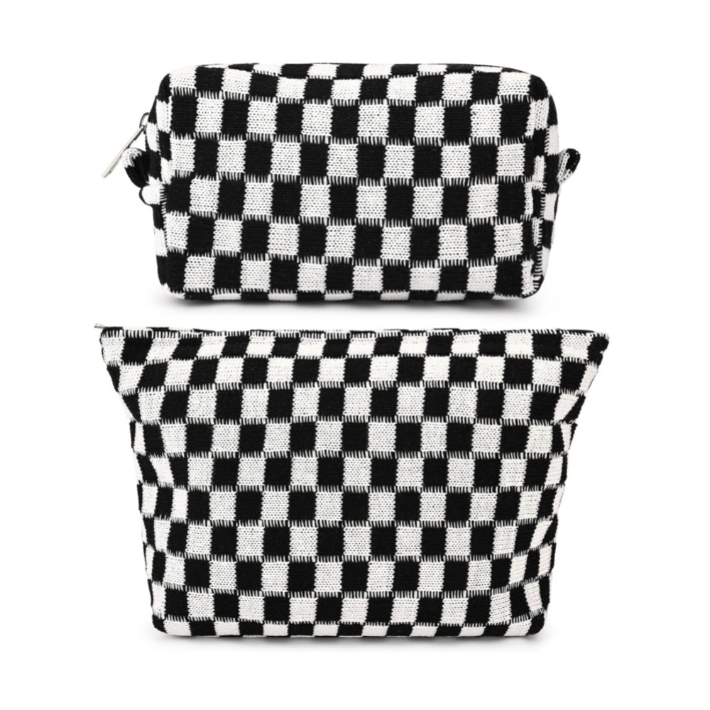 2 Pieces Black Makeup Bag Large Checkered Cosmetic Bag Capacity Canvas